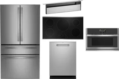 5 Piece Package Includes Refrigerator, Cooktop, Wall Oven, Hood And Dishwasher